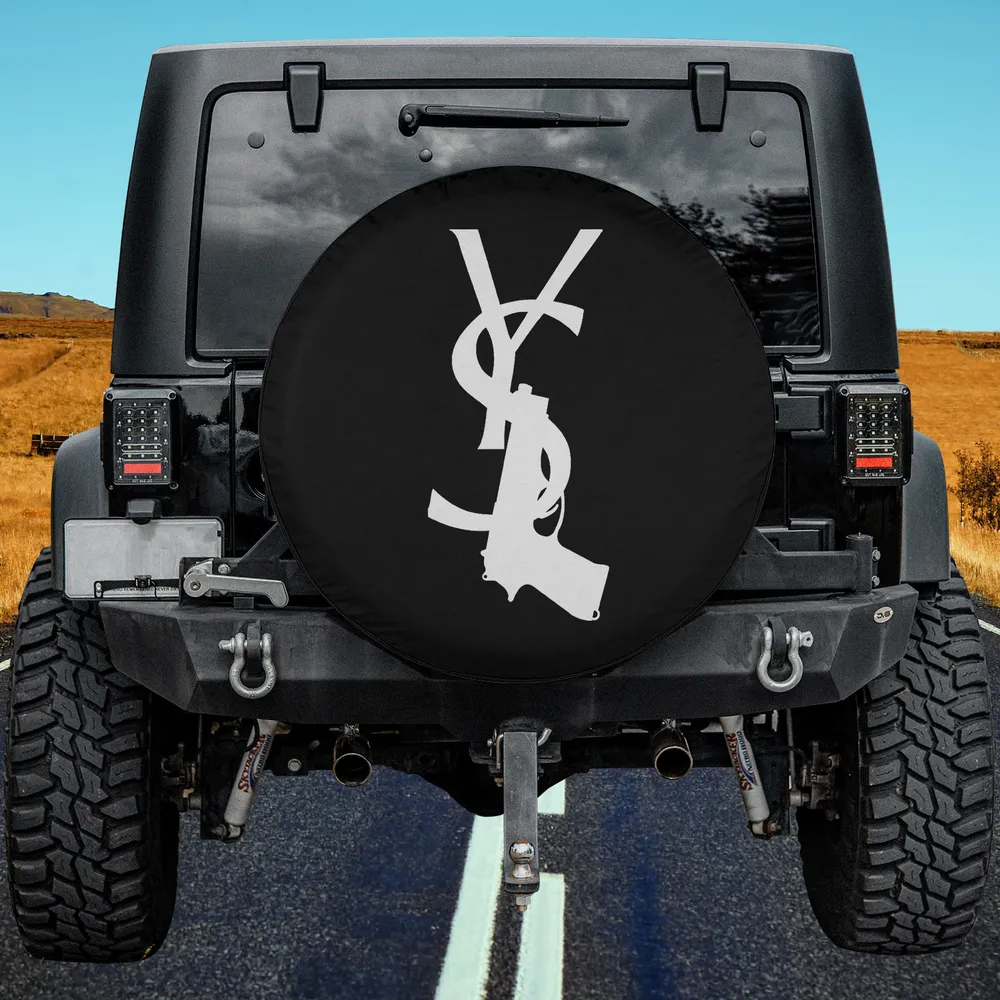 funny graphic luxury gun logo spare tire cover no camera hole for Jeep RV SUV