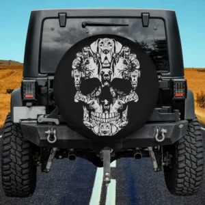 Funny Great Dane dog skull Halloween spare tire cover with no camera hole for Jeep