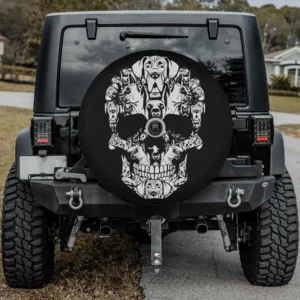 Funny Great Dane dog skull Halloween spare tire cover with backup camera hole for SUV