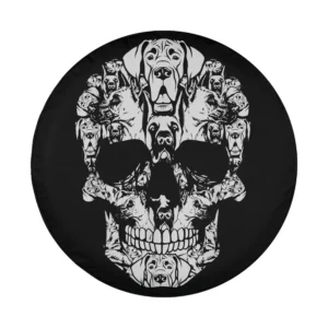 Funny Great Dane faces form skull Halloween tire cover design black and white