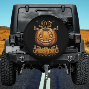 funny grinning pumpkin candy swirl halloween spare tire cover no camera hole