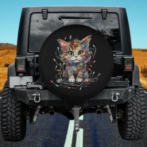 funny kitten christmas lights cat spare tire cover no camera hole for Jeep SUV RV