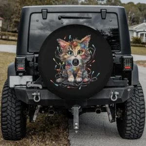 funny kitten christmas lights cat spare tire cover with camera hole for Jeep SUV RV