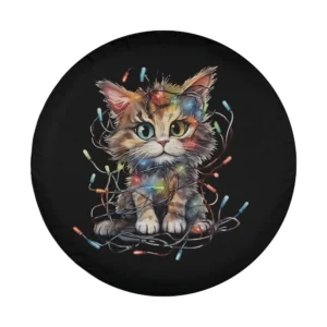 funny kitten christmas lights cat tire cover festive holiday design