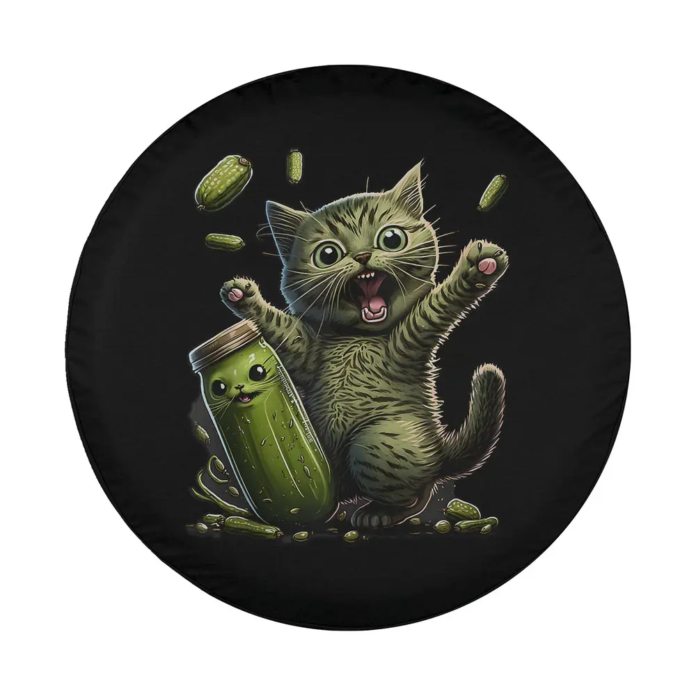 funny kittens gherkin pickle cat mom cartoon art spare tire cover design only