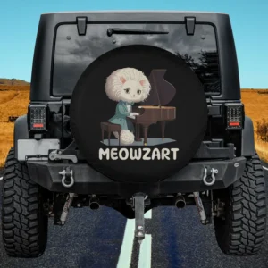funny meowzart cat grand piano spare tire cover with no camera hole for Jeep