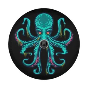 Funny octopus kraken ocean sea life illustration for spare tire cover