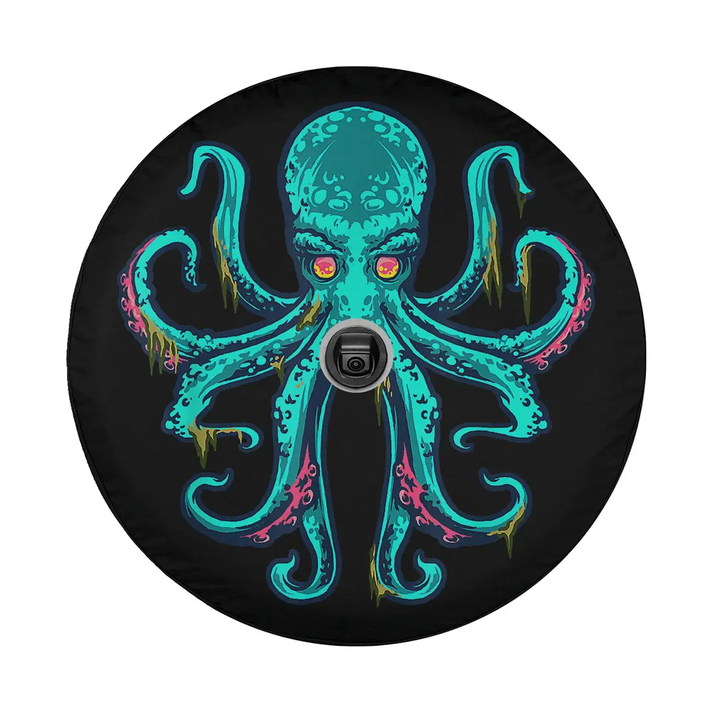 Funny octopus kraken ocean sea life illustration for spare tire cover
