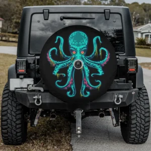 Funny octopus kraken ocean sea life spare tire cover with camera hole on Jeep