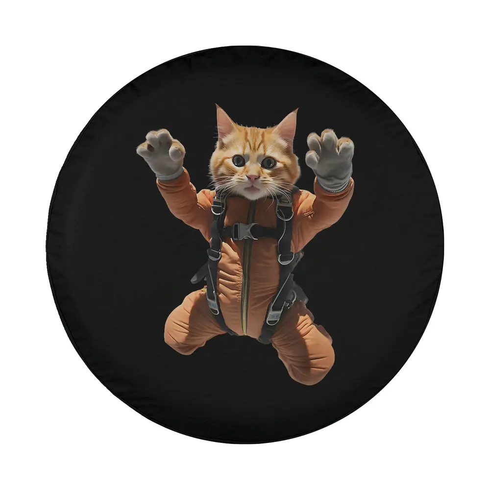 funny orange skydiving cat in parachute suit design only