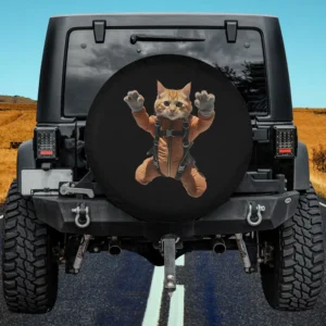 funny orange skydiving cat in parachute suit spare tire cover no camera hole