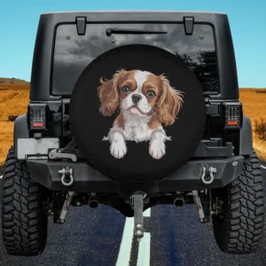 Funny peeking pocket Cavalier King Charles Spaniel dog spare tire cover with no camera hole