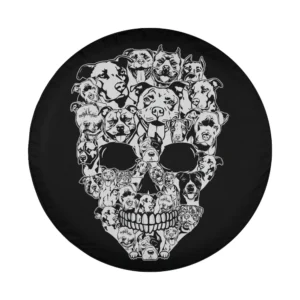 Funny pitbull dog skull skeleton Halloween design for spare tire cover