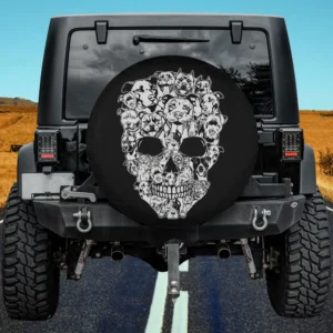 Funny pitbull dog skull skeleton Halloween spare tire cover with no camera hole for Jeep SUV RV