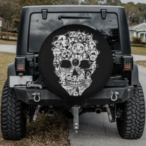 Funny pitbull dog skull skeleton Halloween spare tire cover with backup camera hole for Jeep SUV RV