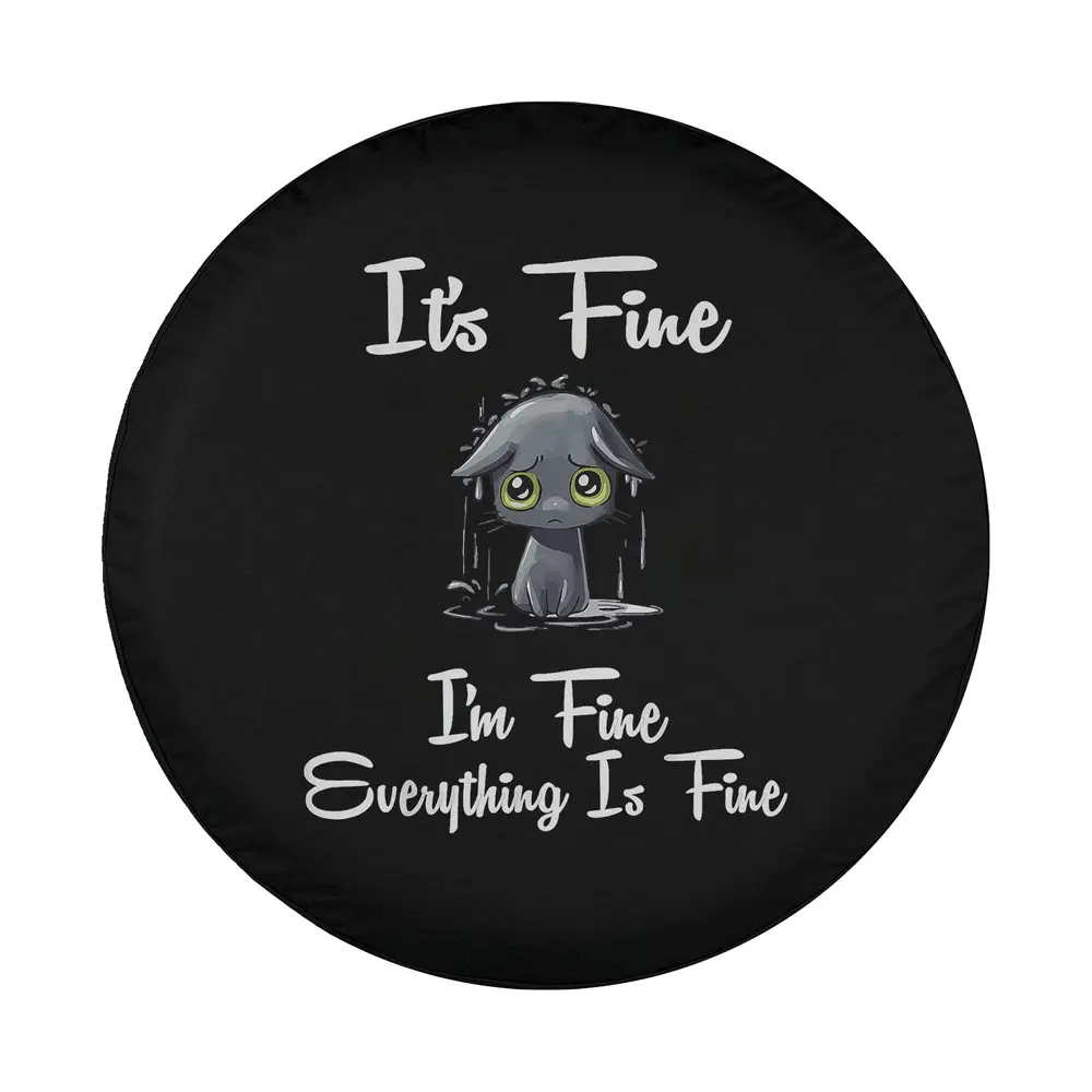 funny sad cat rain everything is fine cartoon cat spare tire cover design only