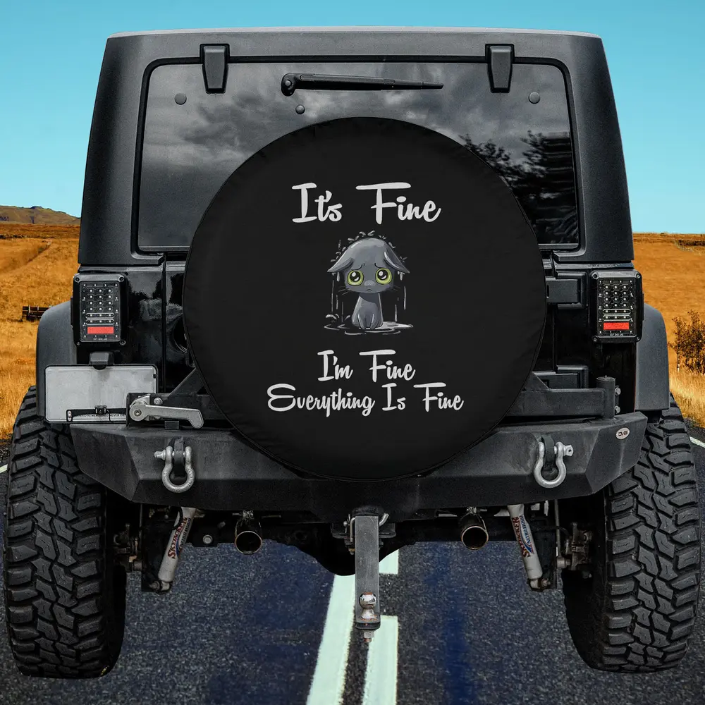 funny sad cat rain everything is fine spare tire cover no camera hole for Jeep SUV RV
