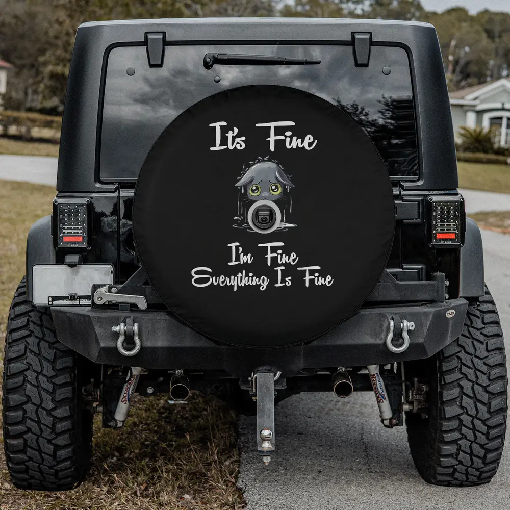 funny sad cat rain everything is fine spare tire cover with camera hole for Jeep SUV RV