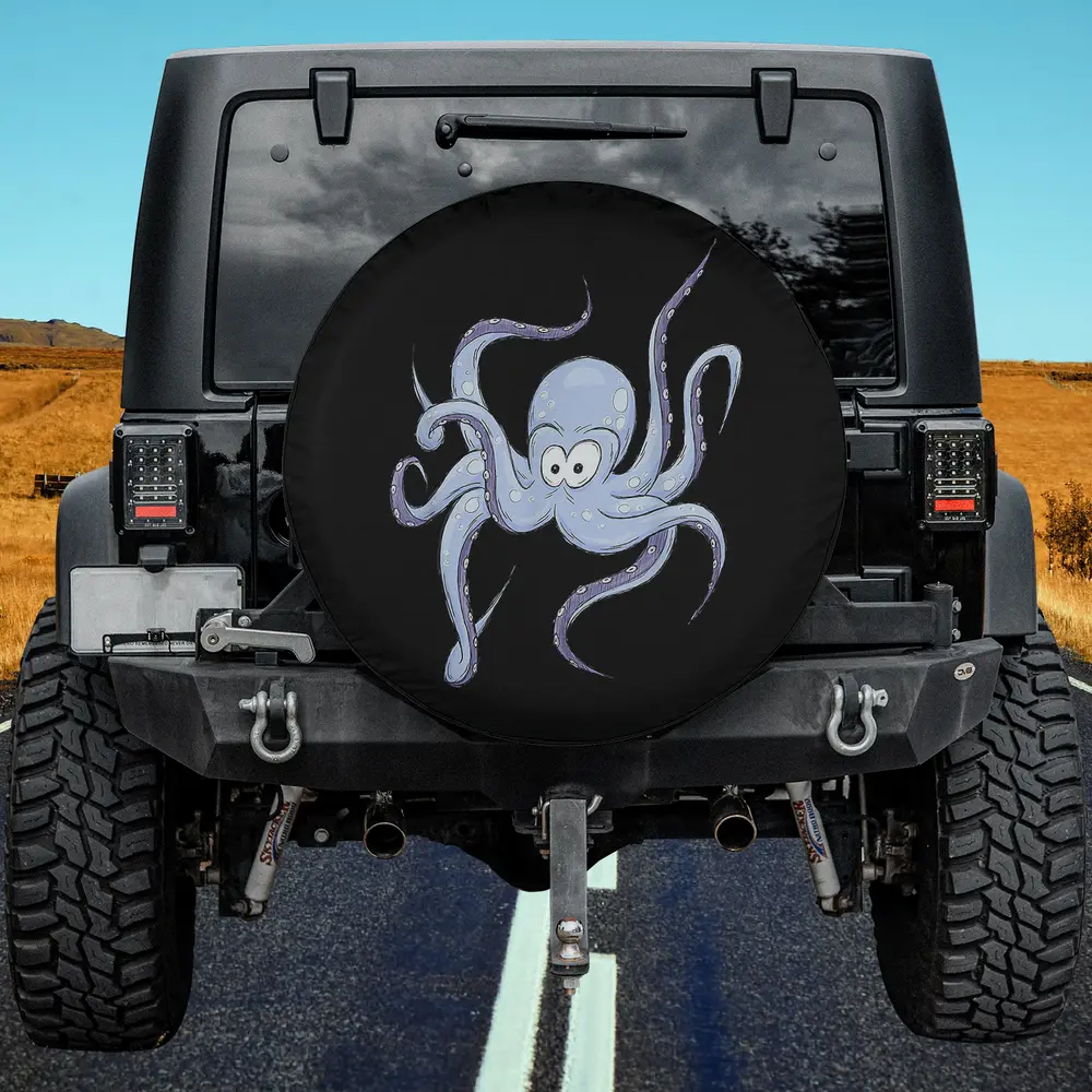 funny sea cartoon octopus with animated eyes spare tire cover no camera hole