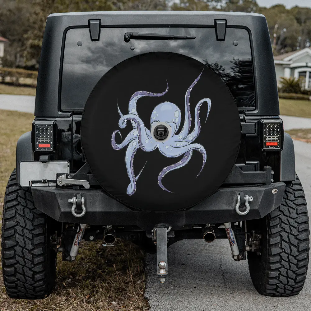 funny sea cartoon octopus with animated eyes spare tire cover with camera hole