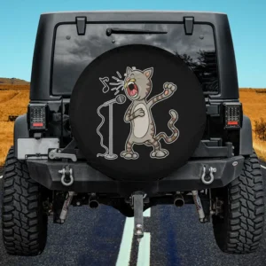 funny singing cat microphone karaoke spare tire cover no camera hole for Jeep SUV RV