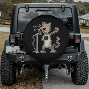 funny singing cat microphone karaoke spare tire cover with camera hole for Jeep SUV RV