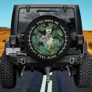 Funny skeleton with tropical plants Halloween spare tire cover no camera hole