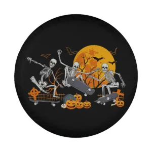 Funny skeletons skateboards and full moon Halloween design for spare tire cover