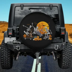 Funny skeletons skateboards full moon Halloween spare tire cover with no camera hole for Jeep and SUV