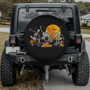 Funny skeletons skateboards full moon Halloween spare tire cover with backup camera hole for Jeep