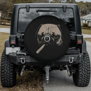 funny smoking pug dog meme spare tire cover with camera hole for SUV or RV