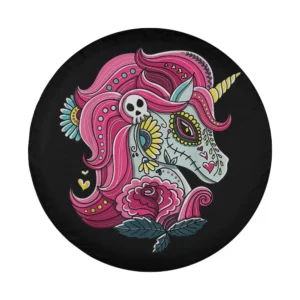 Sugar skull unicorn with pink rose Dia de Muertos Halloween design art