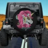 Funny sugar skull unicorn with pink rose Dia de Muertos Halloween spare tire cover for Jeep