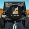 funny sunglasses cat fluff off spare tire cover with cartoon cat and teal sunglasses, no camera hole