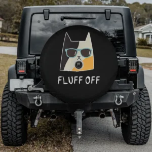 funny sunglasses cat fluff off spare tire cover for Jeep with backup camera hole, cartoon cat design