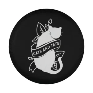 funny tattoo cat banner leaves design art for custom spare tire cover