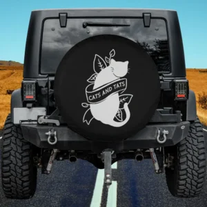 funny tattoo cat banner leaves spare tire cover no camera hole for Jeep SUV RV