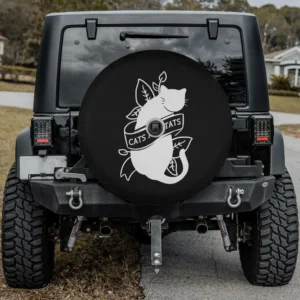 funny tattoo cat banner leaves spare tire cover with camera hole for Jeep SUV RV