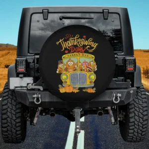 funny turkey school bus thanksgiving spare tire cover without camera hole for Jeep RV