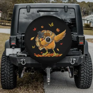 Funny turkey sunglasses autumn leaves Thanksgiving spare tire cover with backup camera hole for SUV Jeep RV