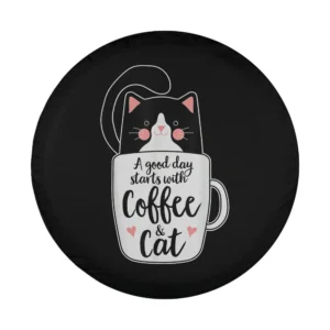 funny tuxedo kitty coffee mug cat lover design closeup for spare tire cover