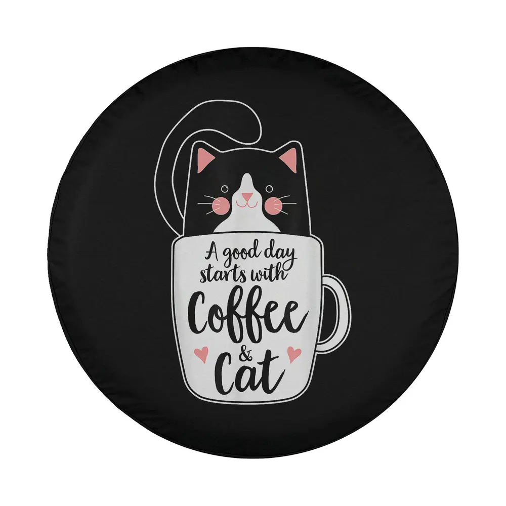 funny tuxedo kitty coffee mug cat lover design closeup for spare tire cover