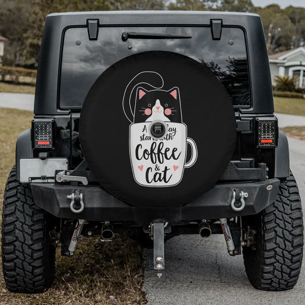 funny tuxedo kitty coffee mug cat lover spare tire cover with backup camera hole option