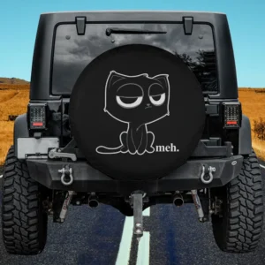 funny unimpressed cartoon cat meh spare tire cover no camera hole for Jeep SUV RV