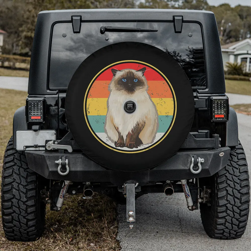 funny vintage sunset himalayan cat rainbow spare tire cover with camera hole