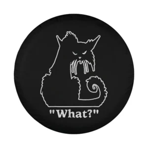funny white outline cartoon cat what spare tire cover design only