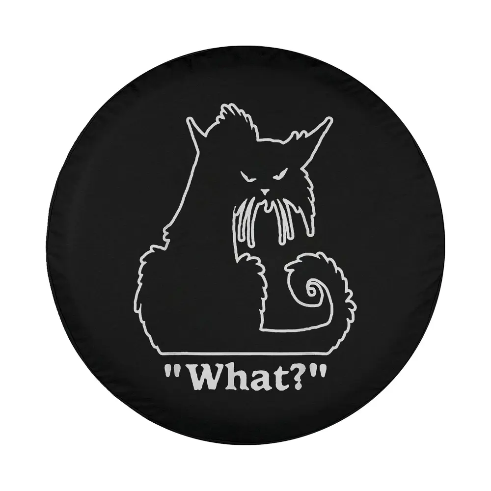 funny white outline cartoon cat what spare tire cover design only
