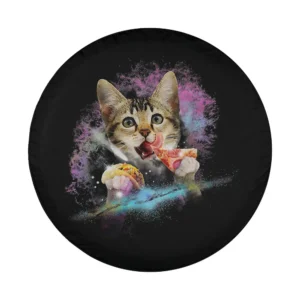 Cosmic cat with taco and pizza galaxy space design for tire covers