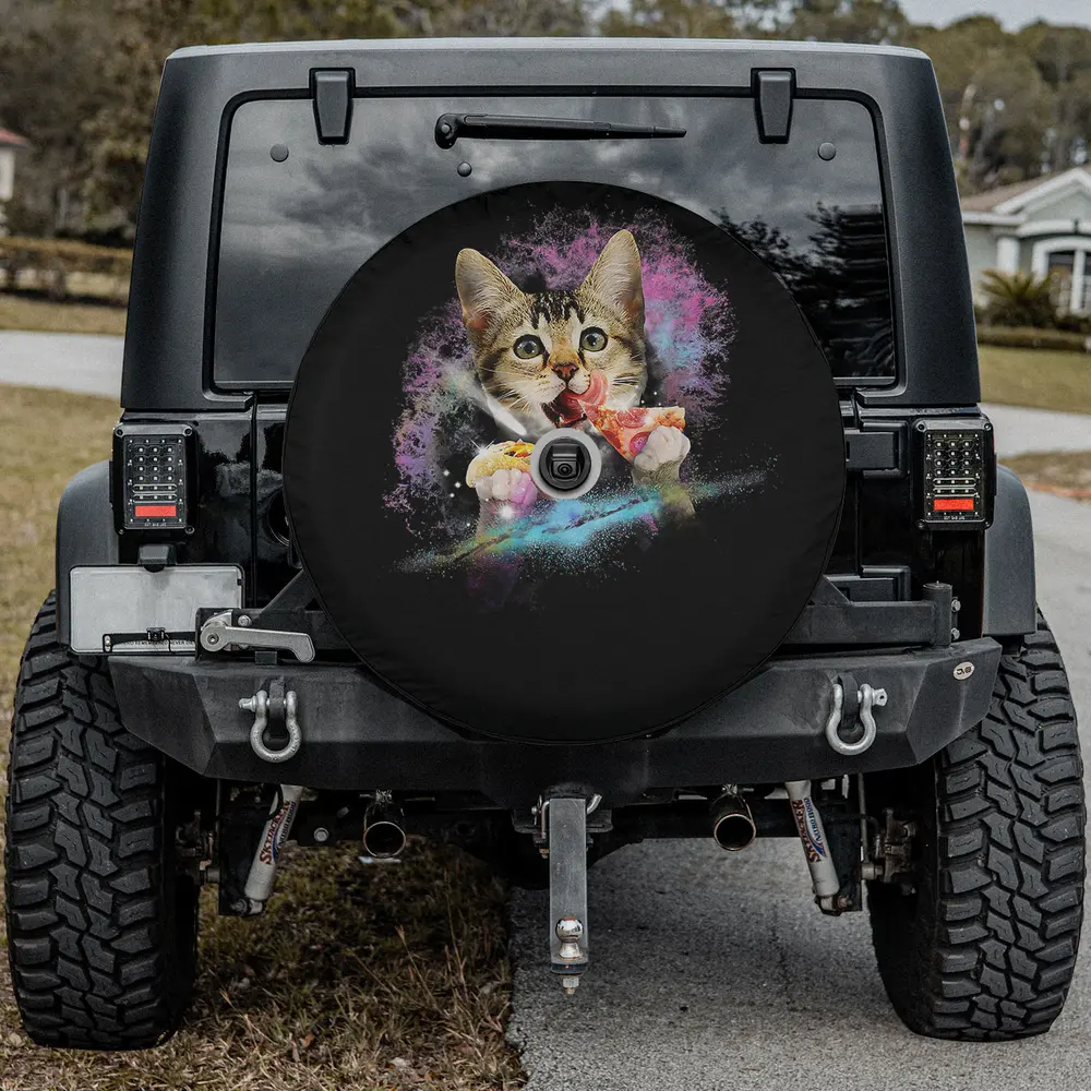 Galaxy cat taco pizza space spare tire cover with backup camera hole option