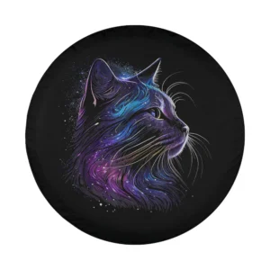 Digital art of galaxy fur cosmic whiskers cat in purple and blue space theme